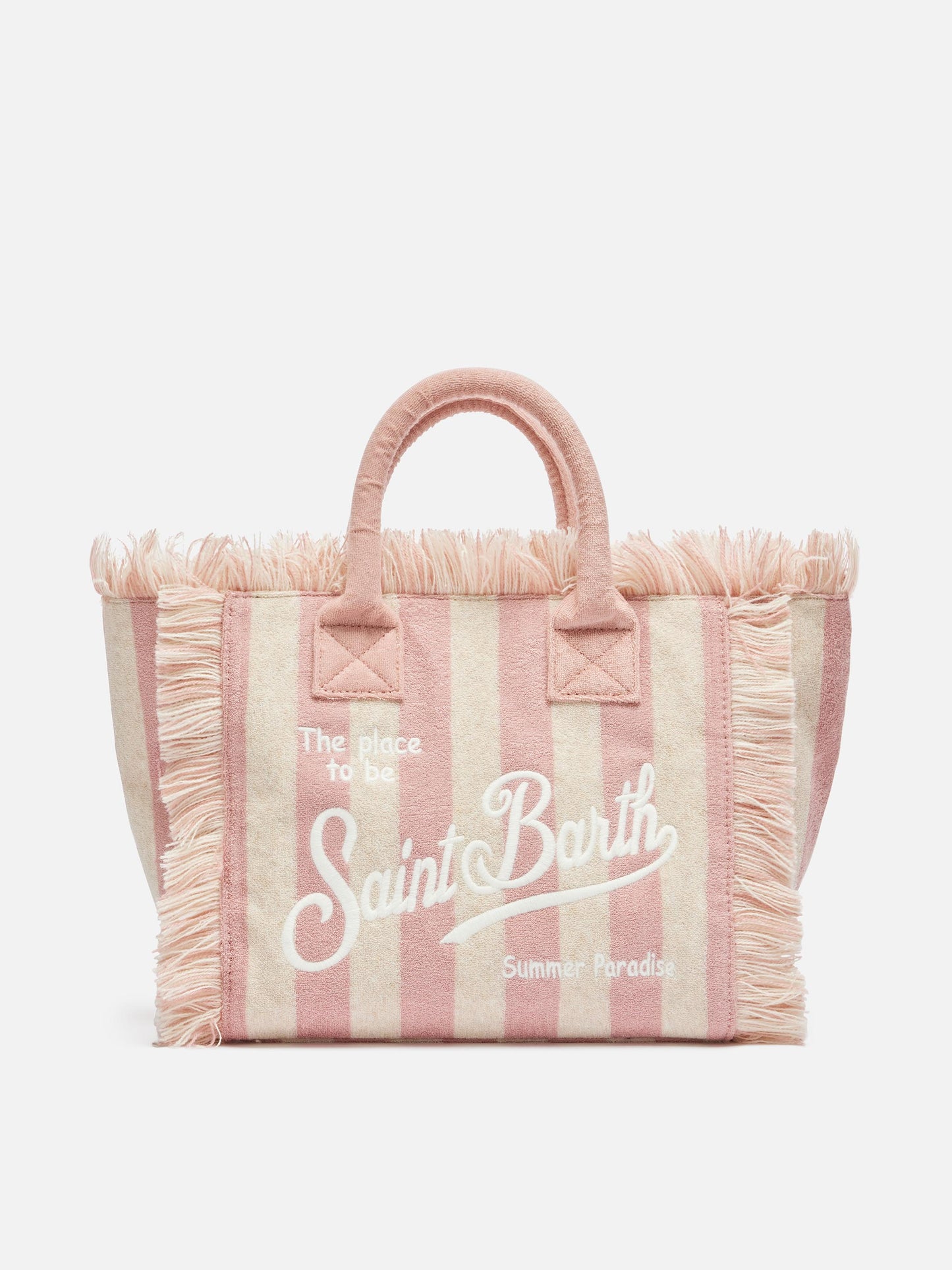 Borsa Colette in spugna rosa chiaro con stampa a righe rosa