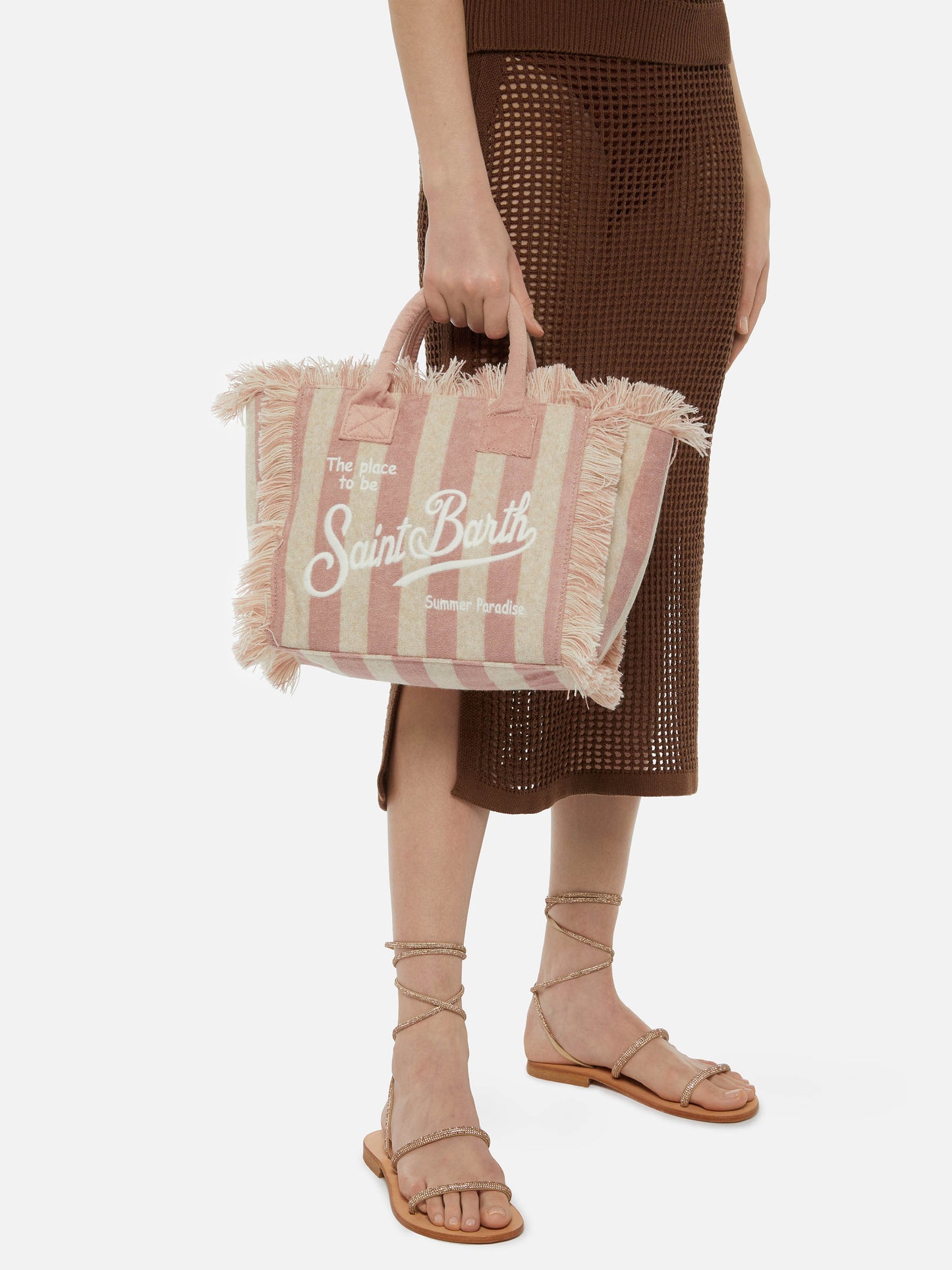 Borsa Colette in spugna rosa chiaro con stampa a righe rosa