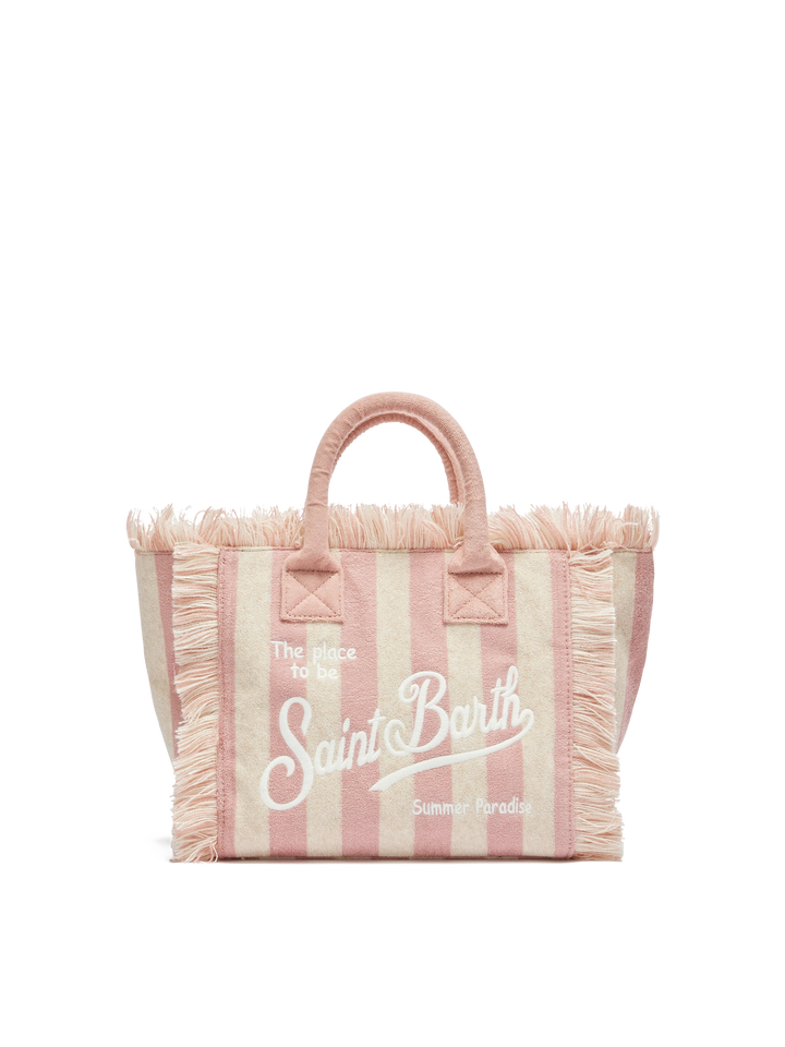 Borsa Colette in spugna rosa chiaro con stampa a righe rosa