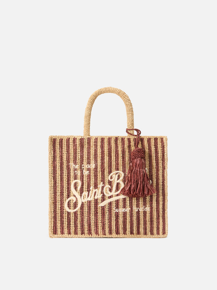 Gestreifte Colette-Tasche aus Raffia mit gesticktem Logo und Quaste 