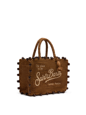 Colette raffia bag with embroidered logo and applied beads