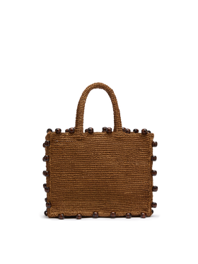 Colette raffia bag with embroidered logo and applied beads