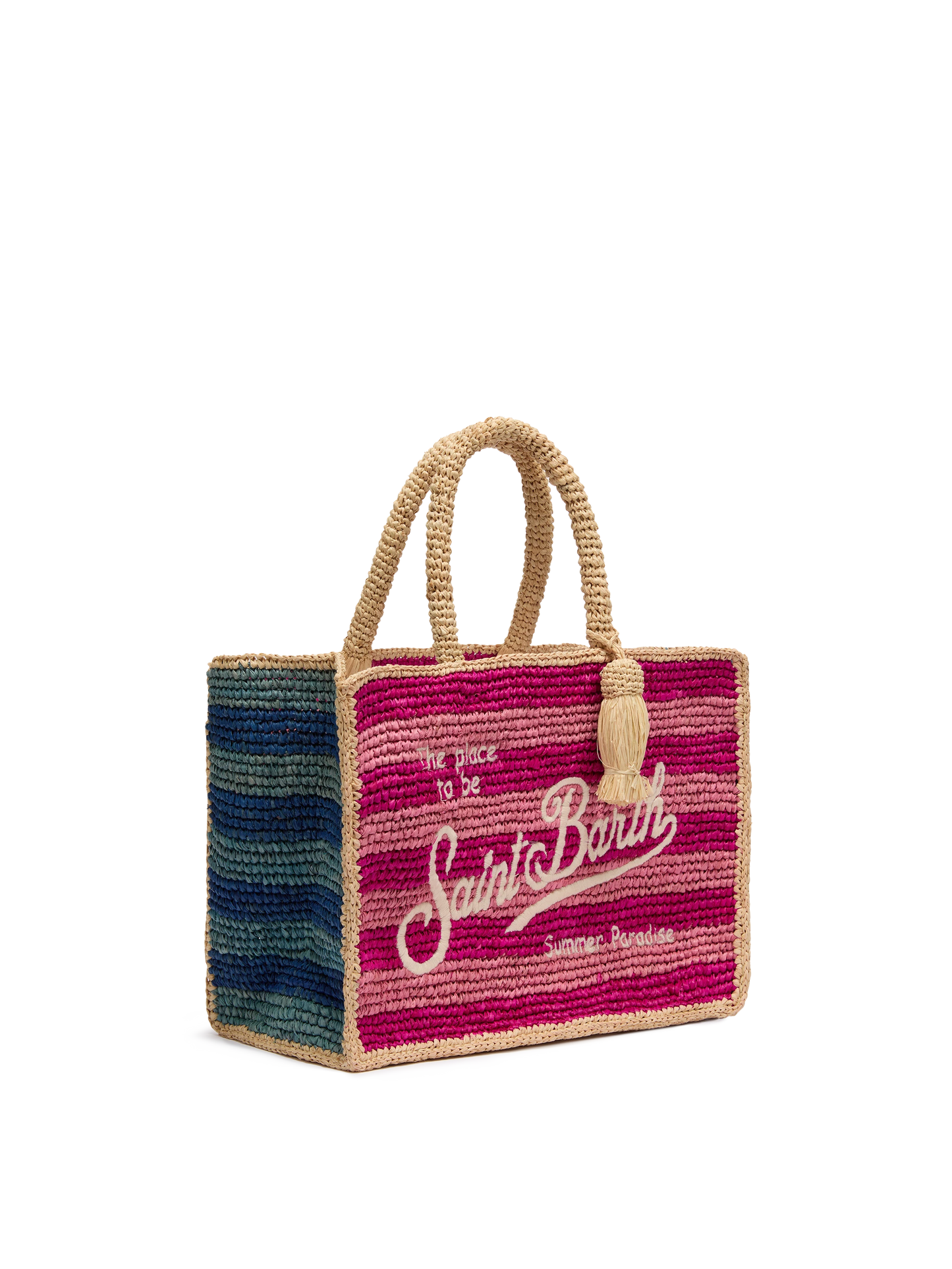 Colette Raffia Handtasche mehrfarbig gestreift mit Logo-Stickerei
