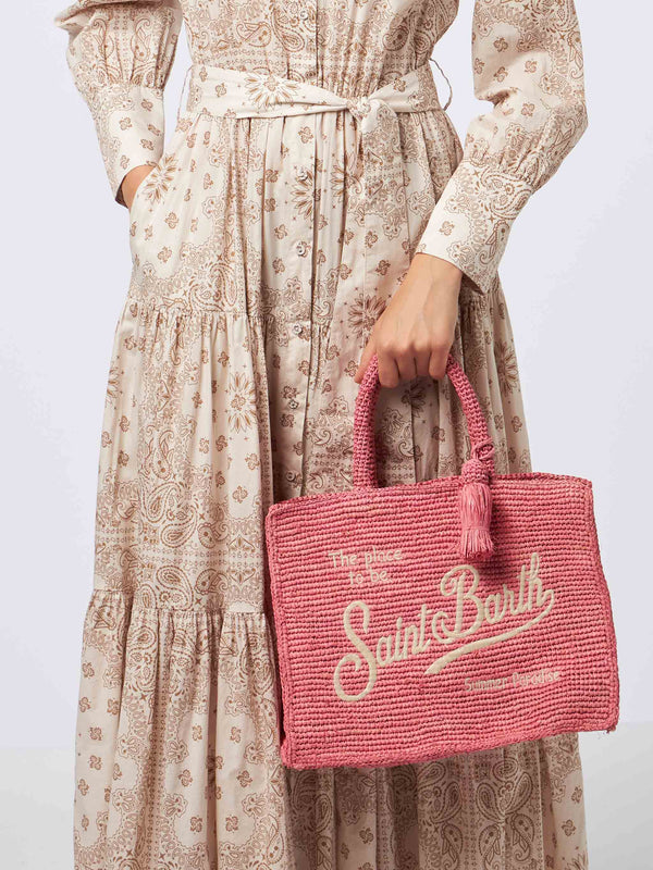 Pink Colette Raffia handbag with embroidery