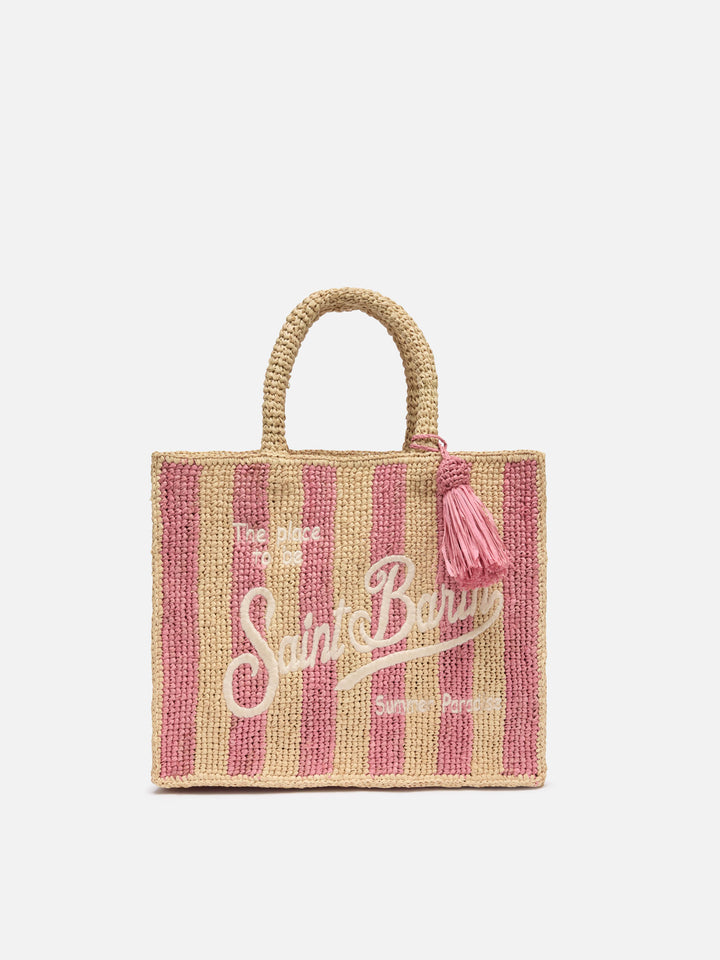 Colette Raffia pink striped handbag with logo  embroidery
