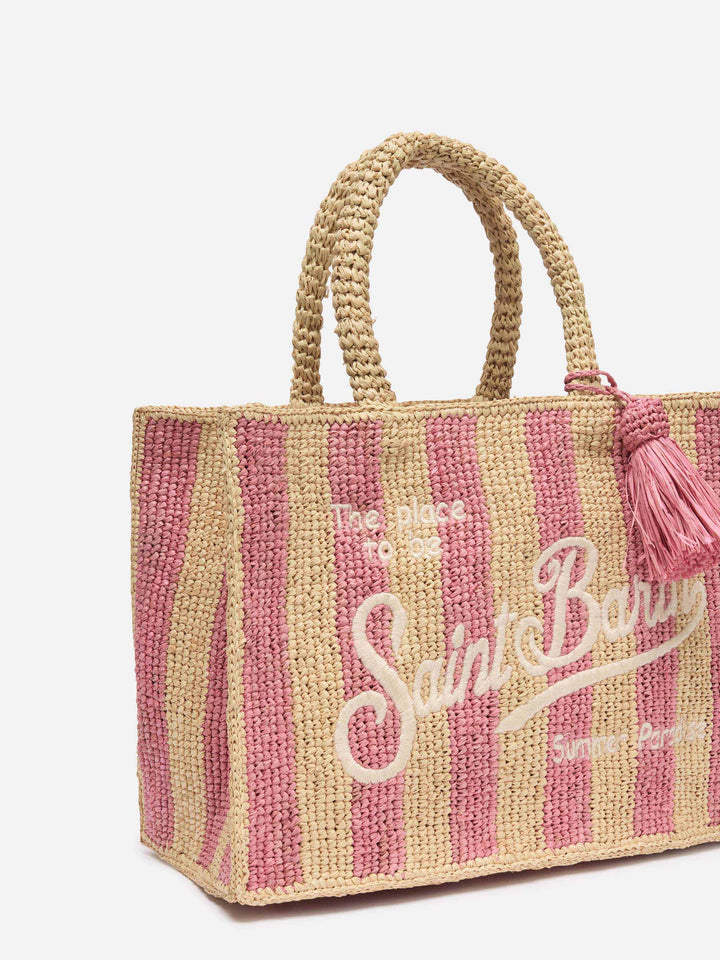 Colette Raffia pink striped handbag with logo  embroidery