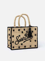 Naturbeige Colette Raffia-Handtasche mit Polka-Dot-Applikationen