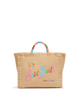 Colette Handtasche in Strohoptik mit mehrfarbiger Logostickerei
