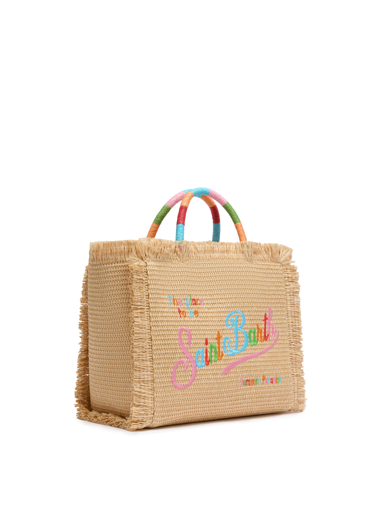 Colette Handtasche in Strohoptik mit mehrfarbiger Logostickerei