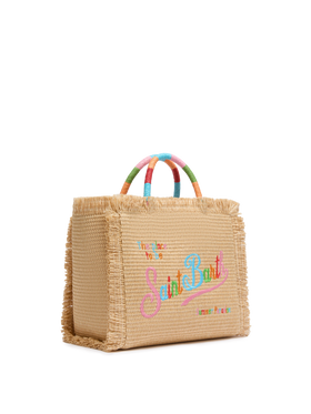 Colette Handtasche in Strohoptik mit mehrfarbiger Logostickerei