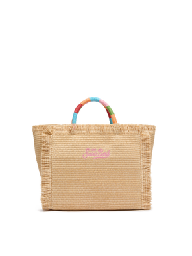 Colette Handtasche in Strohoptik mit mehrfarbiger Logostickerei