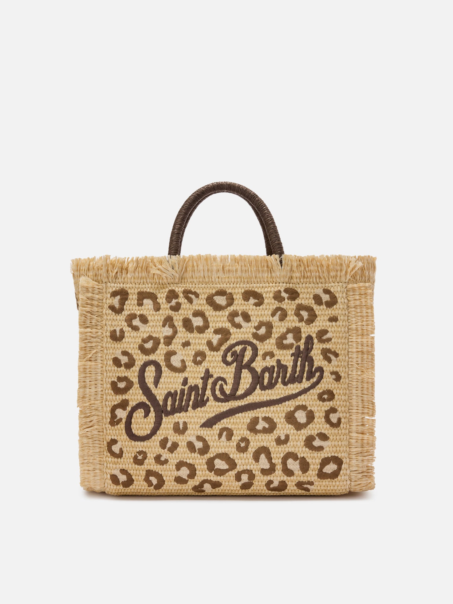 Colette straw effect bag with leopard embroidery