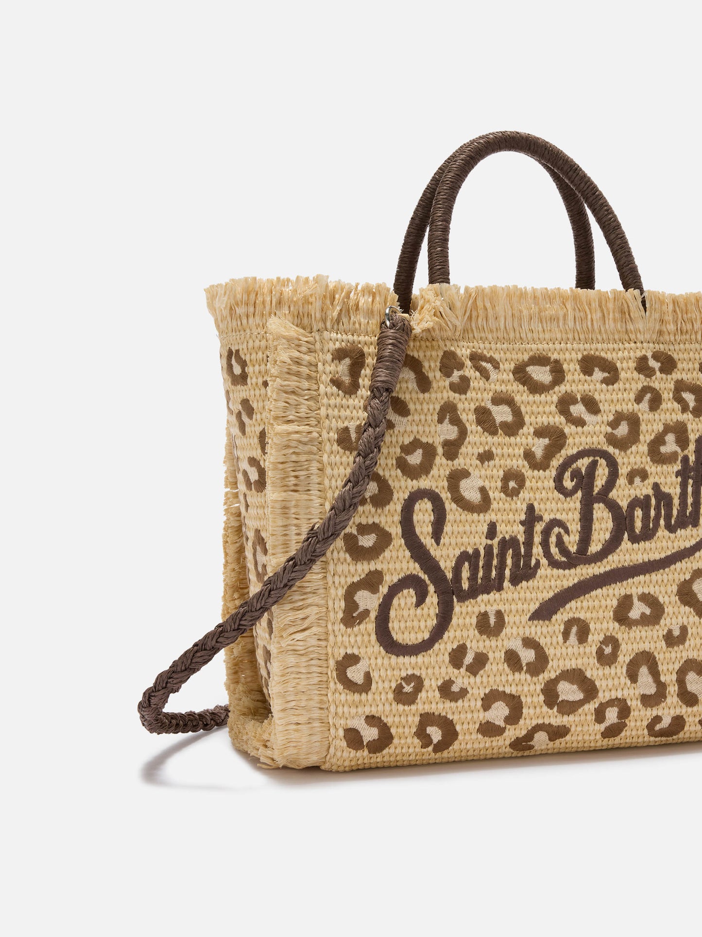 Colette straw effect bag with leopard embroidery