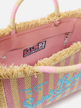 Borsa Colette in tessuto effetto paglia a righe con logo ricamato