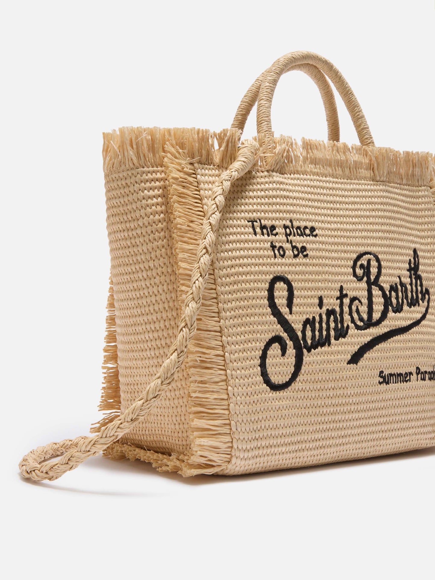 Borsa Colette effetto paglia con logo ricamato nero