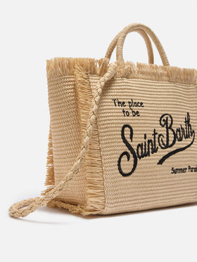 Borsa Colette effetto paglia con logo ricamato nero