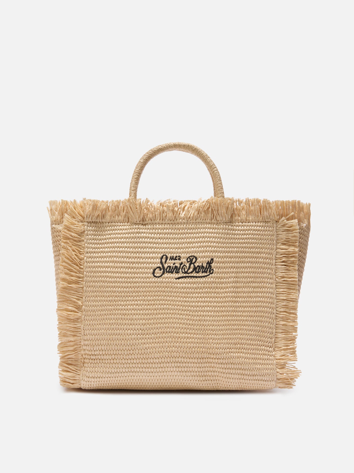 Borsa Colette effetto paglia con logo ricamato nero