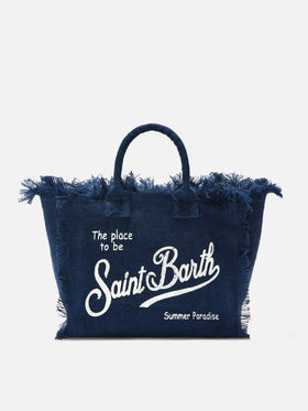Borsa Colette in lino blu tinta unita