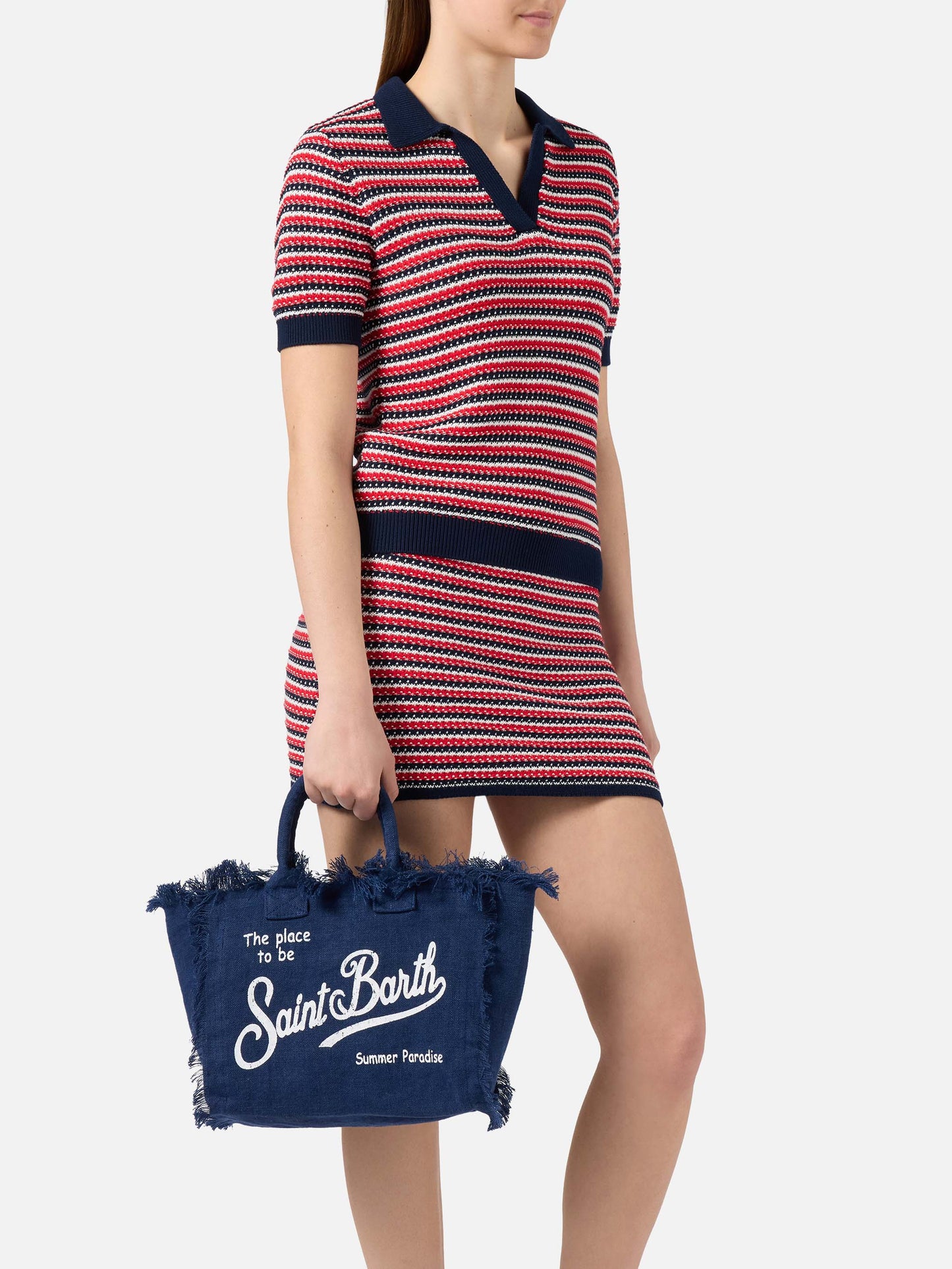 Borsa Colette in lino blu tinta unita