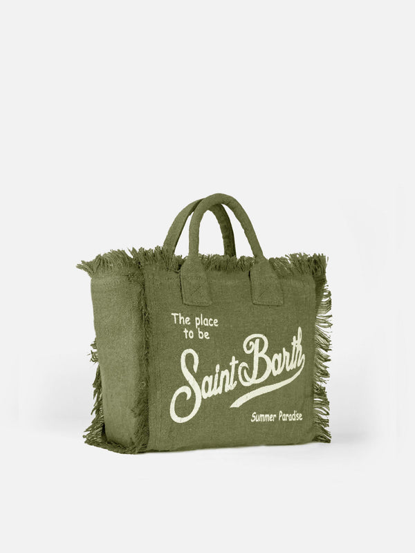 Militärgrüne Colette Leinenhandtasche mit Saint Barth Logo-Print