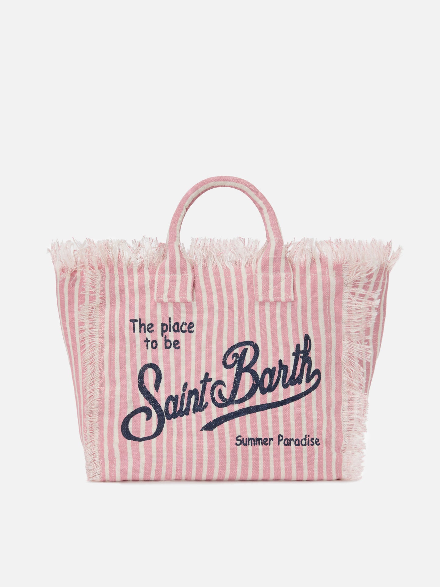 Colette linen striped bag in pink and white