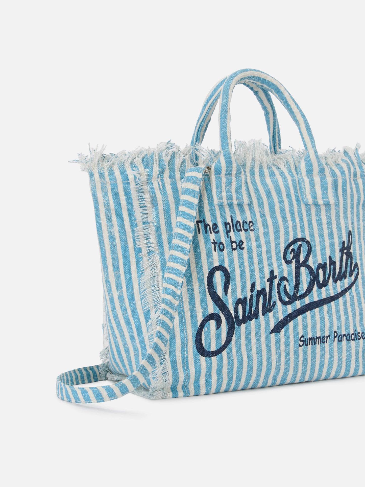 Colette linen striped bag in light blue and white
