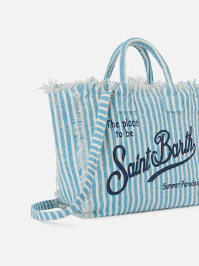 Colette linen striped bag in light blue and white