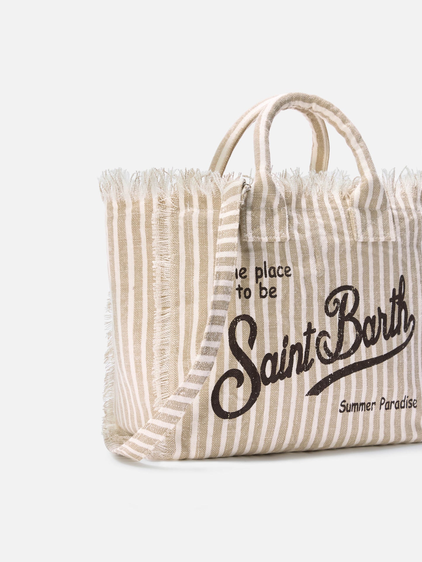 Borsa Colette in lino a righe beige e bianche