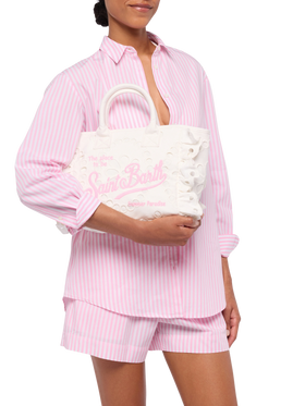 Colette white handbag in Sangallo cotton lace with flounce - MC2 Saint Barth