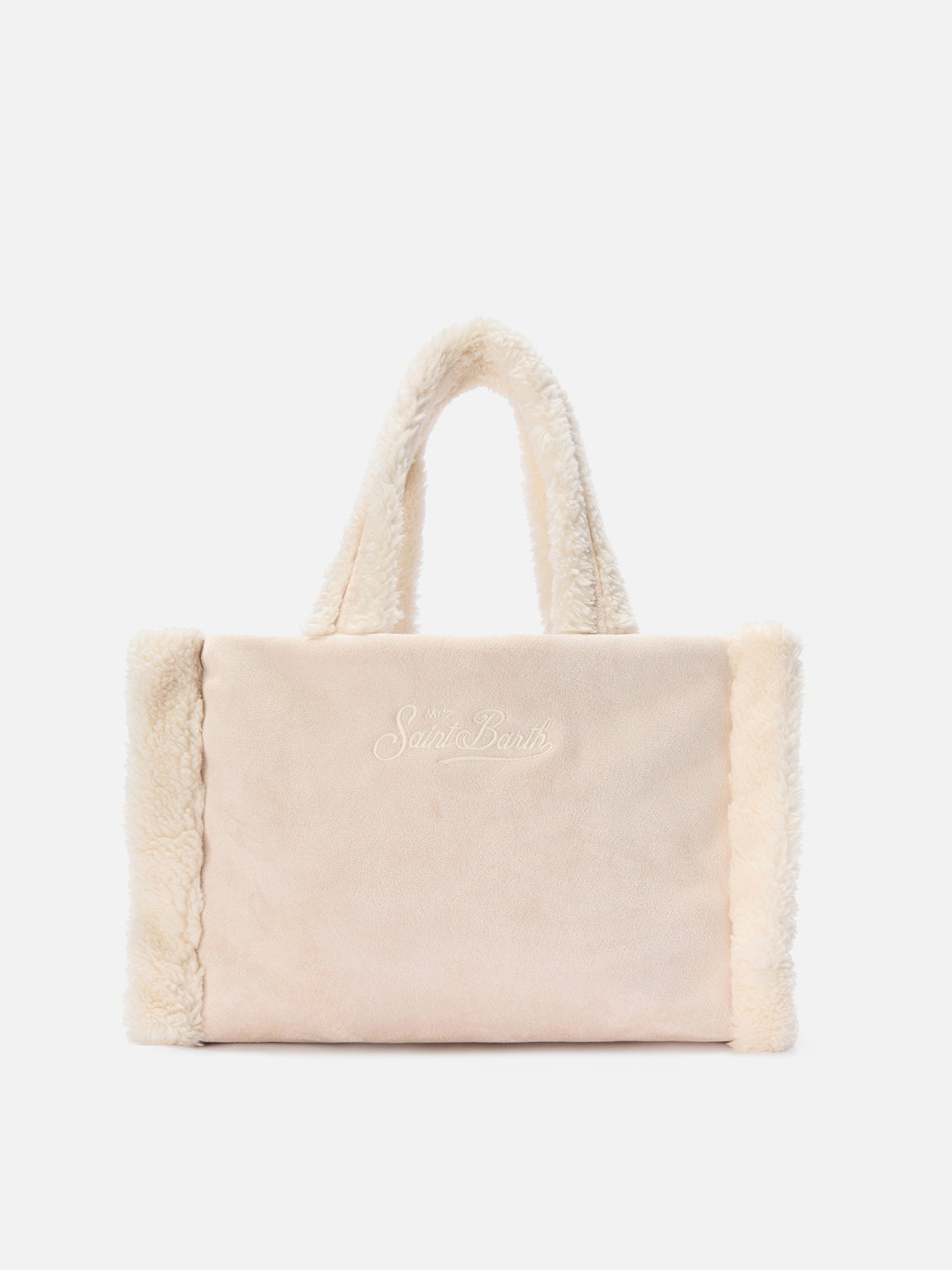 Colette Shearling Handtasche aus eisblauem Wildlederimitat mit Shearling-Details
