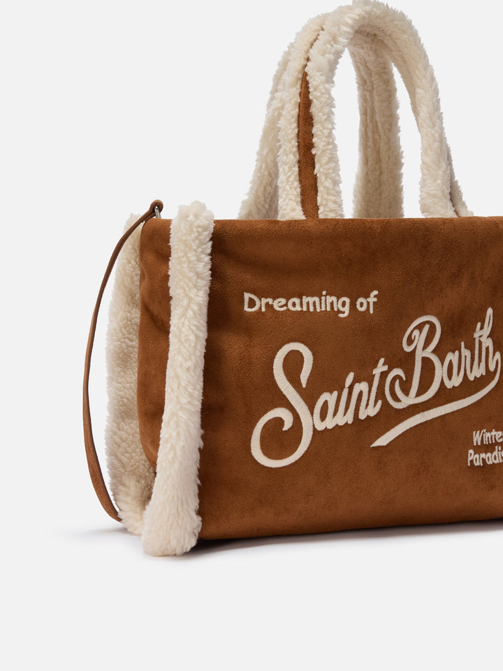 Colette Shearling Handtasche aus kamelfarbenem Wildlederimitat mit Shearling-Details