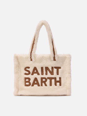 Colette Teddy Handbag in white sherpa with maxi logo