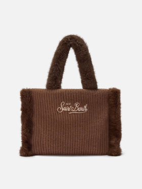 Colette Shearling Rib Handbag in ribbed brown wool blend and shearling