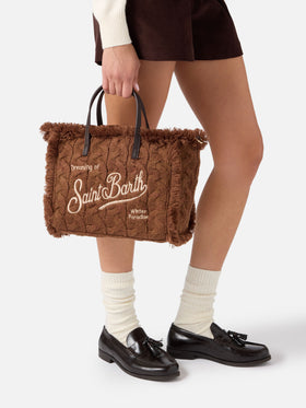 Borsa Colette marrone con lavorazione a trecce e ricamo lurex