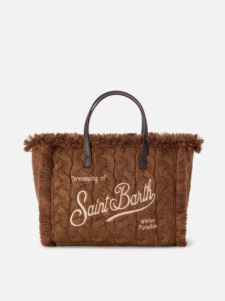 Braune Tasche Colette mit Zopfmuster-Design und Lurex-Stickerei 
