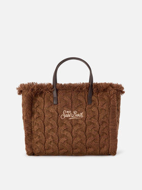 Borsa Colette marrone con lavorazione a trecce e ricamo lurex