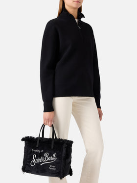 Borsa Colette nera in velluto con ricamo logo