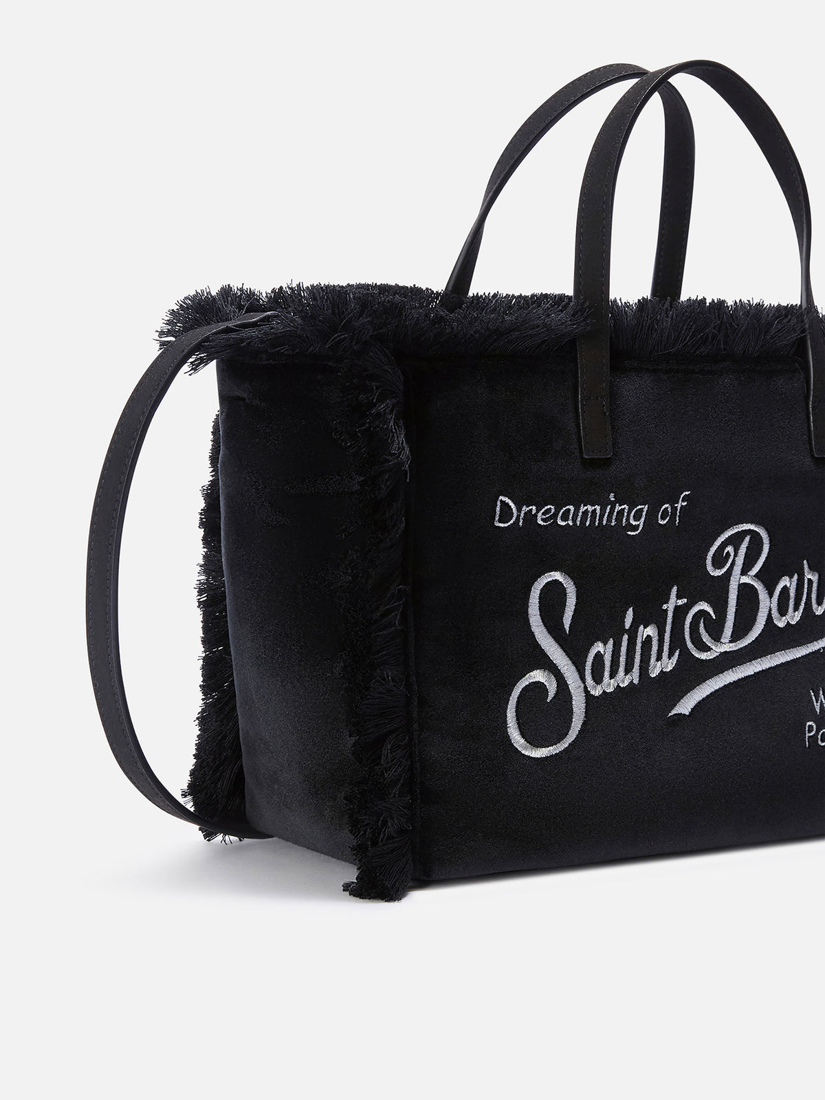 Schwarze Samttasche Colette mit Logostickerei 