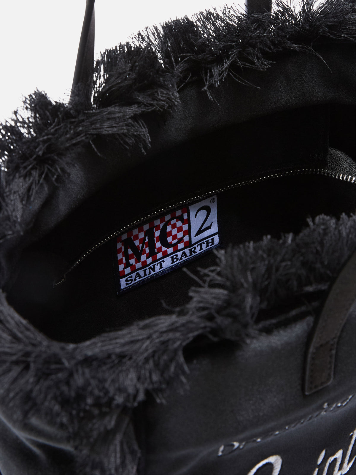 Schwarze Samttasche Colette mit Logostickerei 