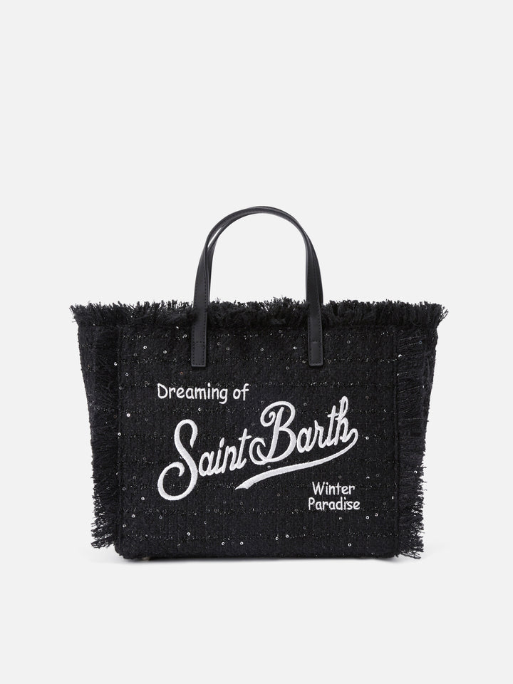 Schwarze Tasche Colette mit Pailletten und Logostickerei 