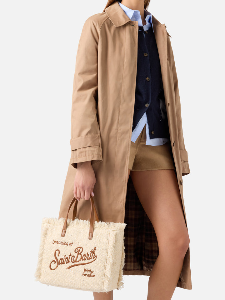 Borsa Colette beige con paillettes e ricamo logo