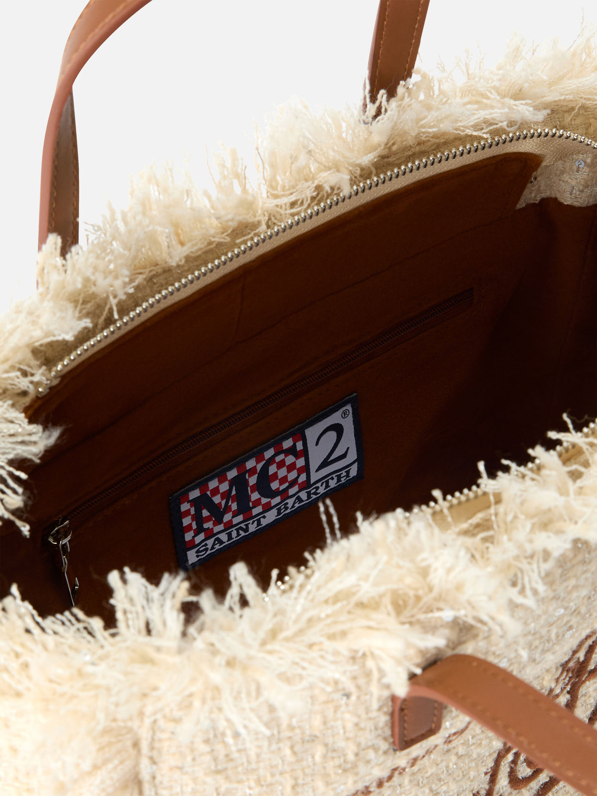 Beige Colette bag with sequins and logo embroidery