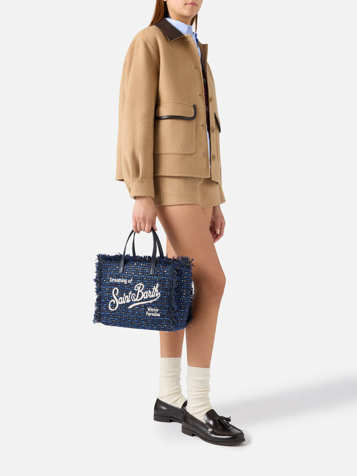 Borsa Colette blu navy con fili lurex e ricamo logo