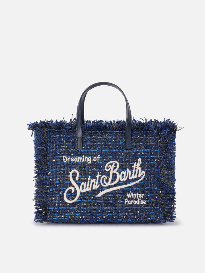 Navy blue Colette bag with lurex threads and logo embroidery