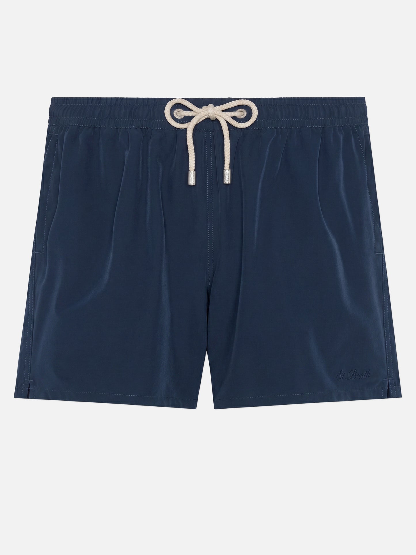Marineblaue Comfort Badeshorts mit St. Barth Stickerei