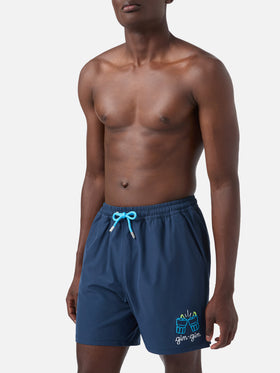 Comfort swim shorts in blue with Gin Gin embroidery