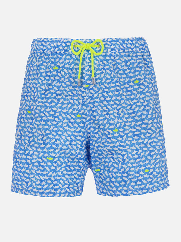 Man Comfort Light swim shorts with sharks print