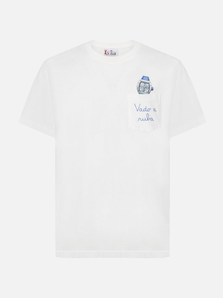 Connor cotton T-shirt in white with Vado a ruba pocket embroidery