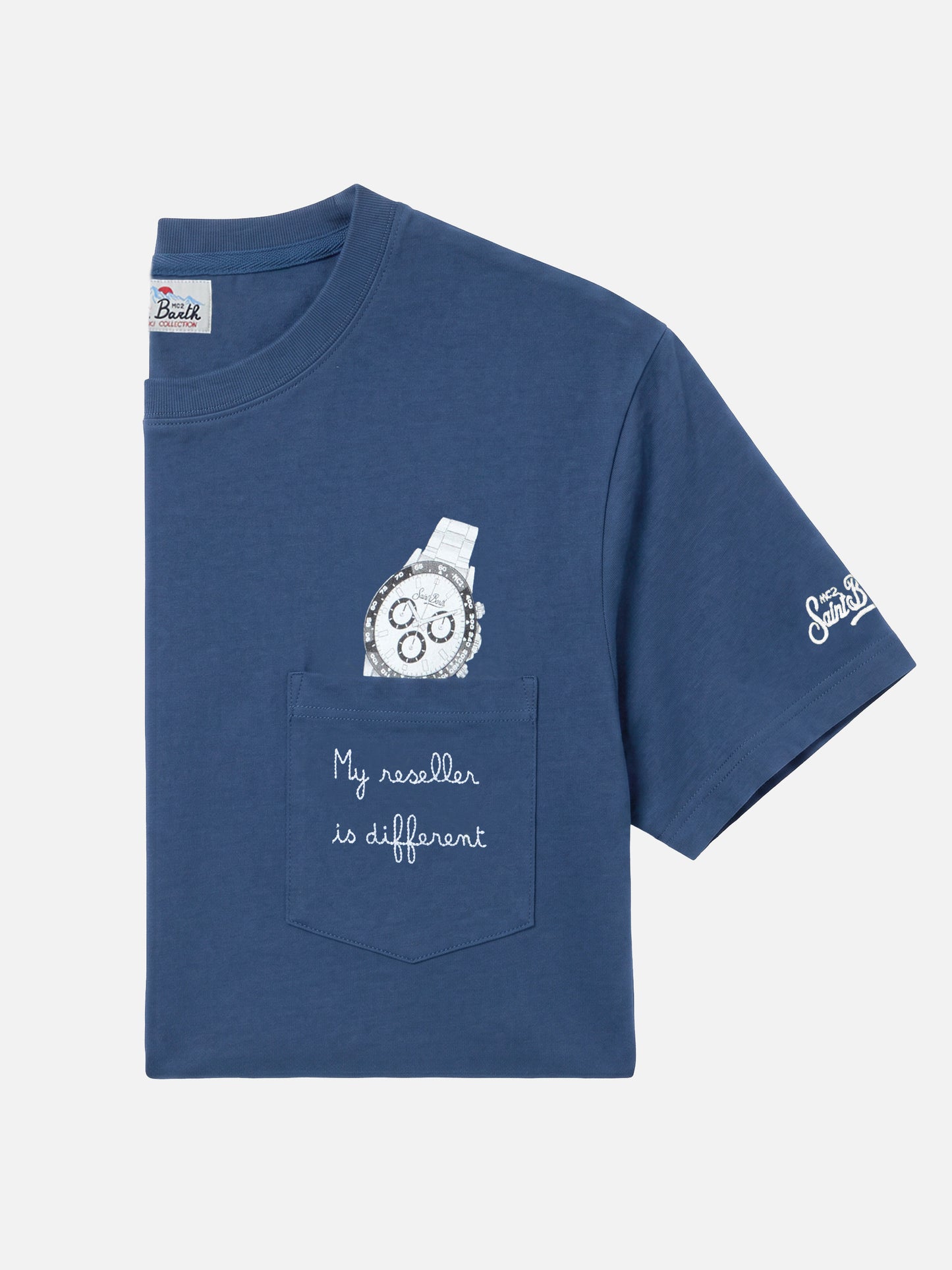 T-shirt Connor en coton bleu avec broderie de poche My reseller is different 