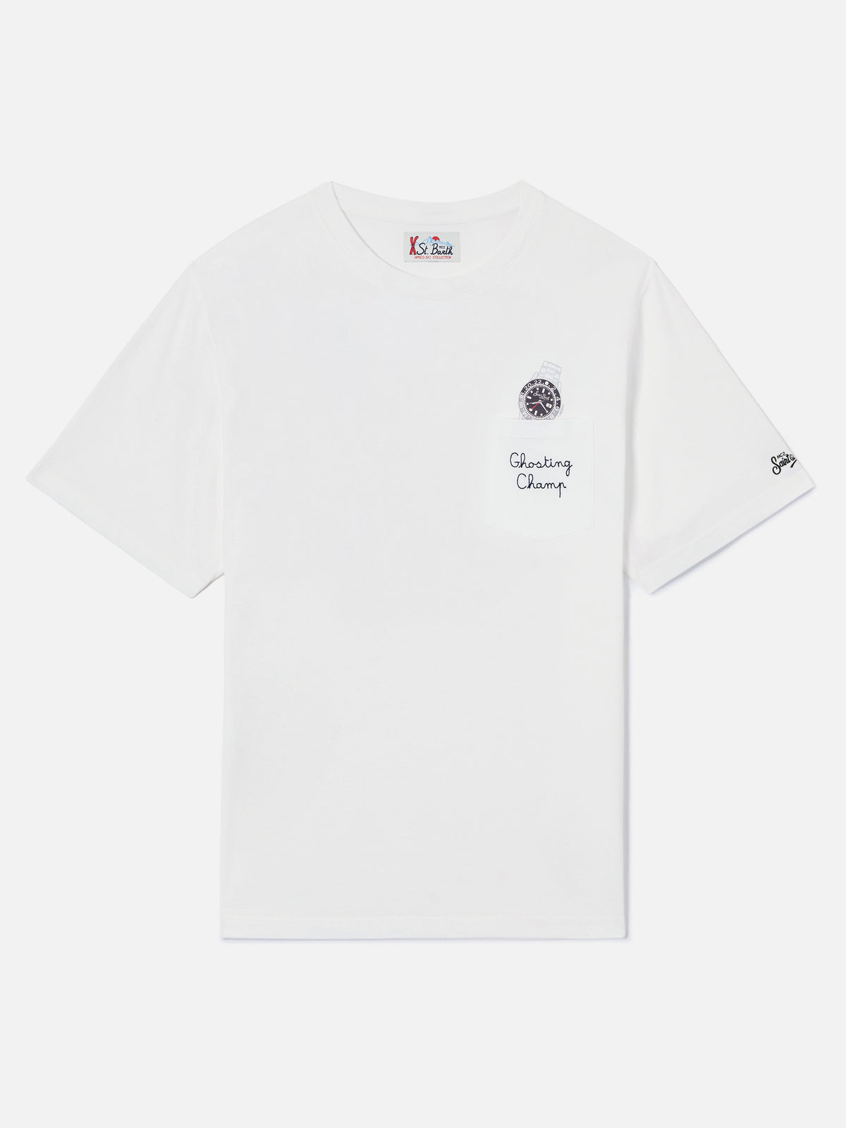 White Connor cotton t-shirt with watch print and Ghosting Champ embroidery